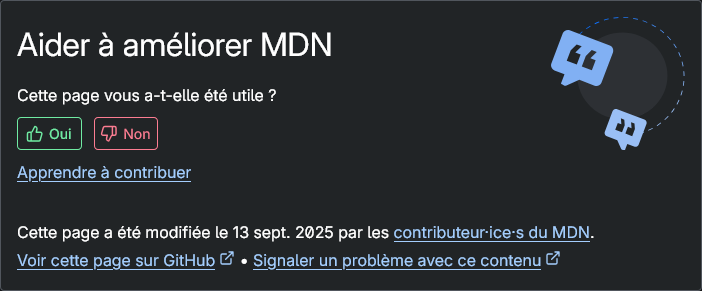 Exemple d'un bloc de contribution en bas d'une page du MDN