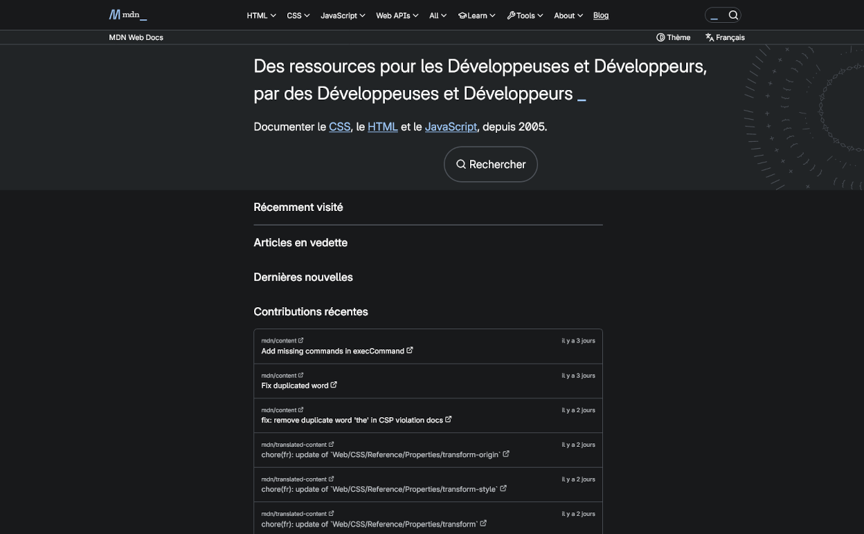 Page d'accueil du serveur local MDN
